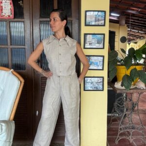 Conjunto de linho Colete e Calça Bege - Cheville - tam 44