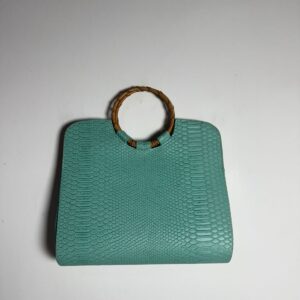 Bolsa Mão Textura Cobra Alça Bambu