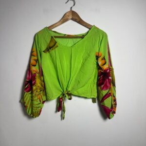 Blusa Cropped Tropical com Amarração - Menina Moça - tam M