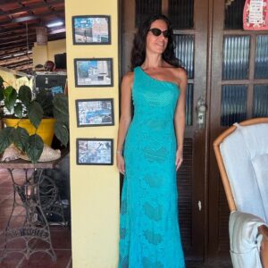 Vestido longo turquesa um ombro só - Brind - tam 38
