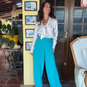 Calça Pantalona Turquesa Cintura Alta - Duna - tam G