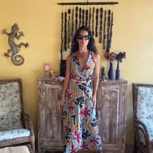 Vestido Longo Estampa Tropical Transpassado – Salgunamu – tam P