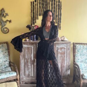 Kimono / Sobreposição de Renda Preto Longo - Costal - tam M