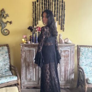 Kimono / Sobreposição de Renda Preto Longo – Costal – tam M