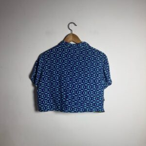 Cropped Estampa Floral Quadriculada Azul – tam G