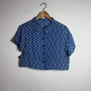 Cropped Estampa Floral Quadriculada Azul – tam G