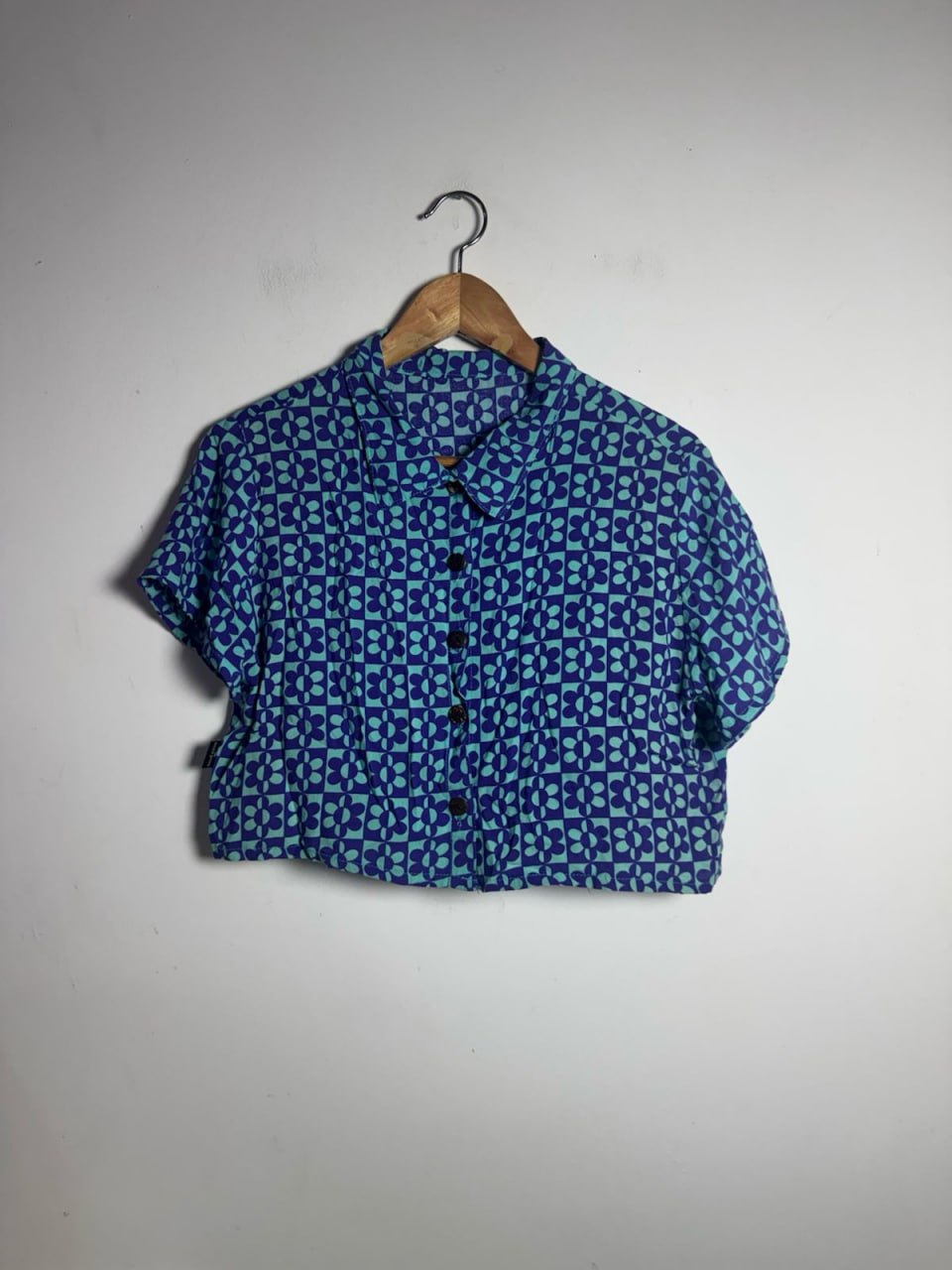 Cropped Estampa Floral Quadriculada Azul – tam G