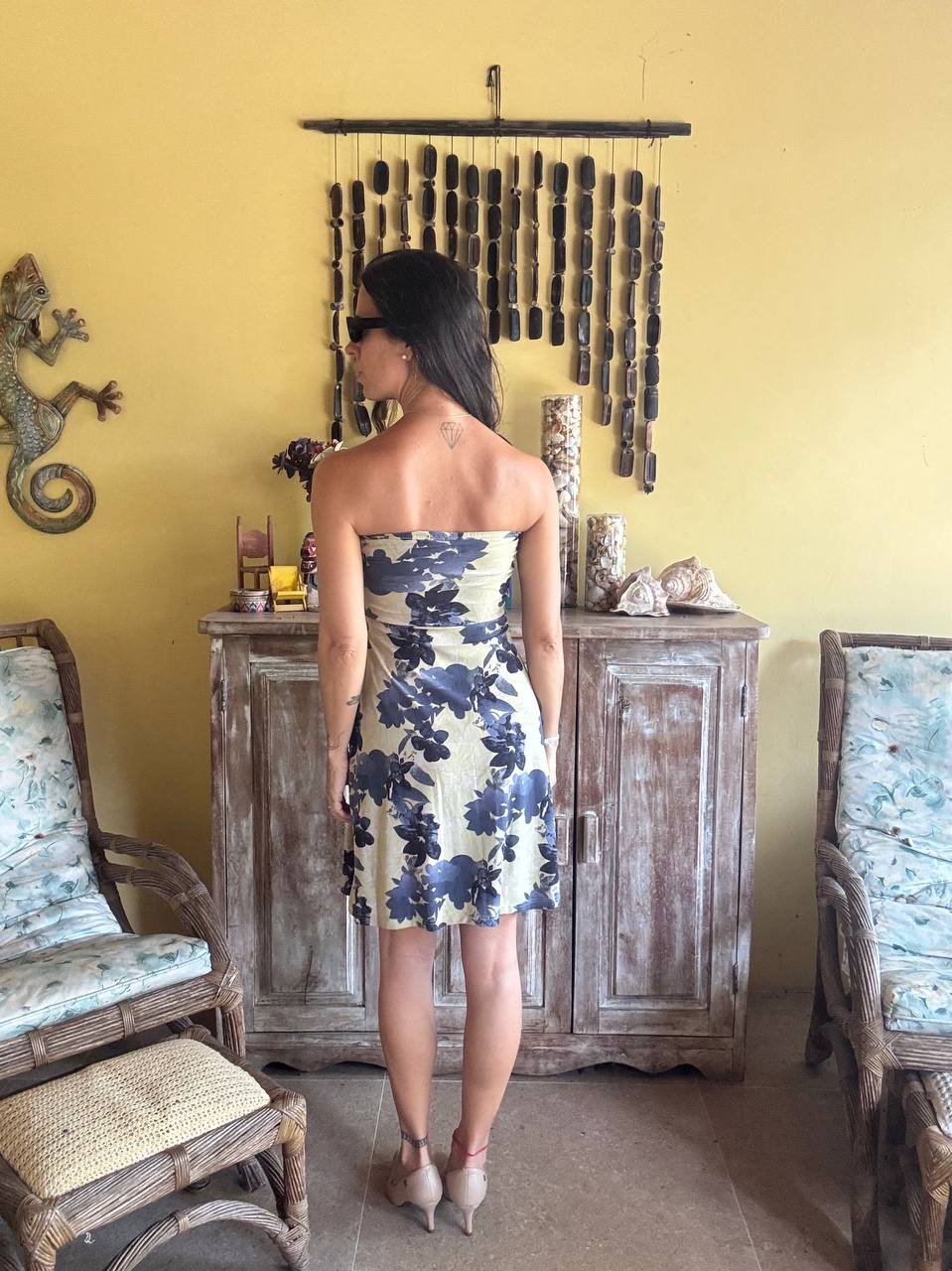 Vestido Tomara que Caia Floral Azul e Bege – tam M - Imagem 2