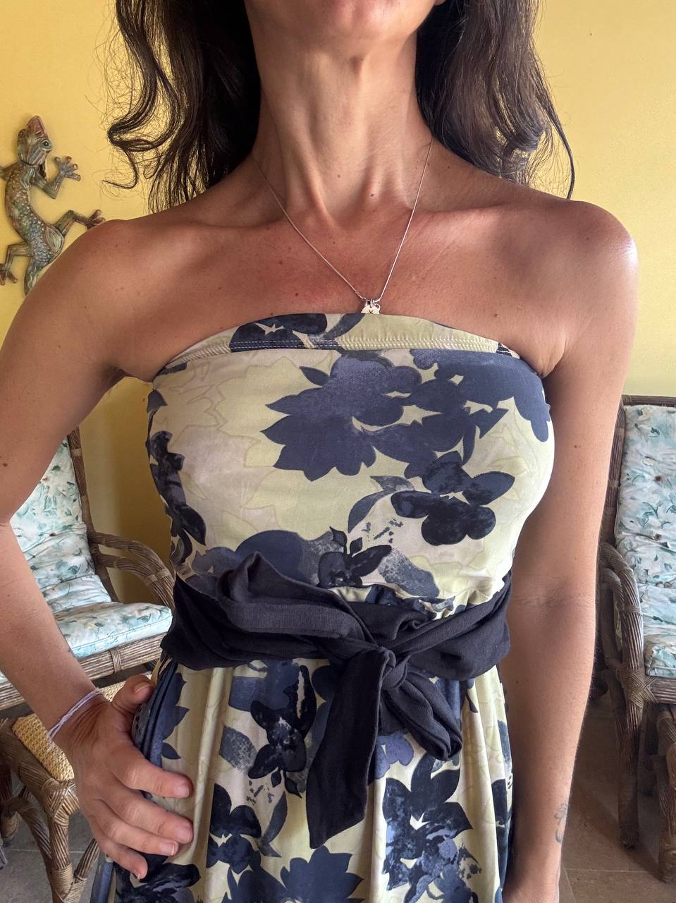 Vestido Tomara que Caia Floral Azul e Bege – tam M - Imagem 3