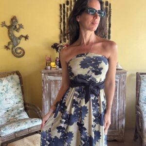 Vestido Tomara que Caia Floral Azul e Bege – tam M