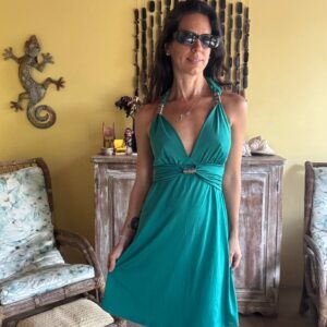 Vestido Halter Neck Verde com Detalhes Metálicos – Az – tam 40