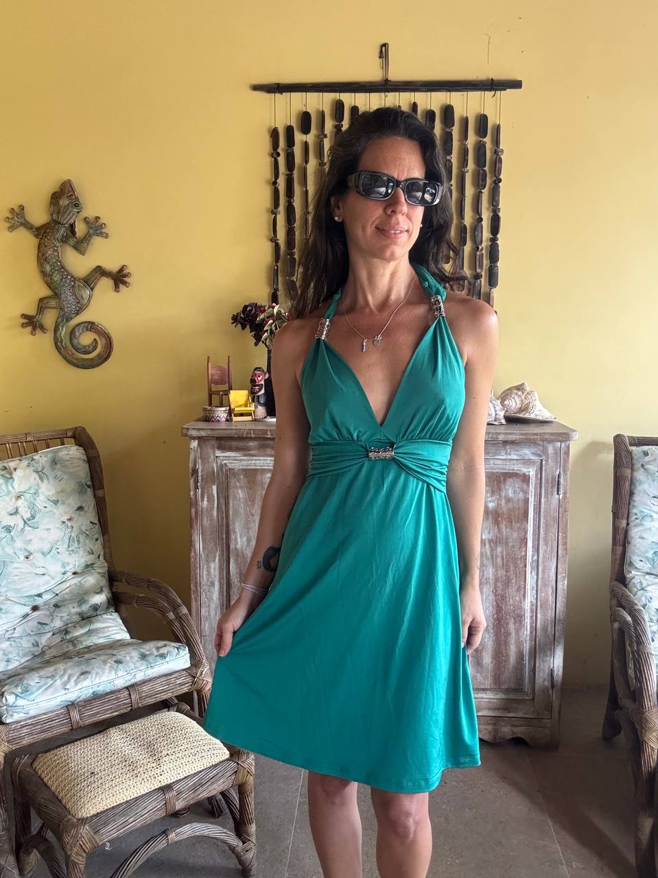 Vestido Halter Neck Verde com Detalhes Metálicos – Az – tam 40