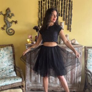 Conjunto Cropped Saia Tule Preto infantil - tam 10
