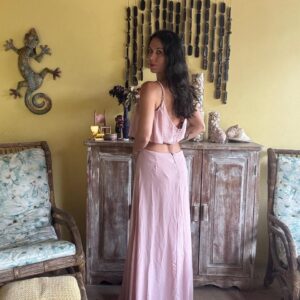 Vestido Longo Rosa Claro com Babados – tam G
