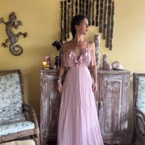 Vestido Longo Rosa Claro com Babados - tam G