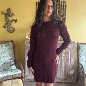 Vestido Curto Tricô Vinho Inverno - Hot Wear - tam M