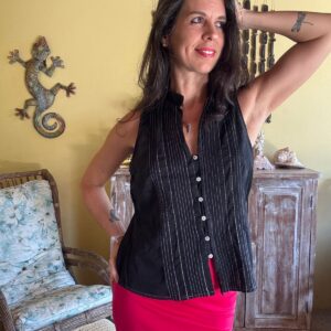 Blusa Regata Preta Com Detalhes Brancos bordados - Zara - tam M