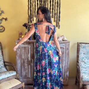 Vestido Longo Floral Fundo Azul – Kallayanne – tam M