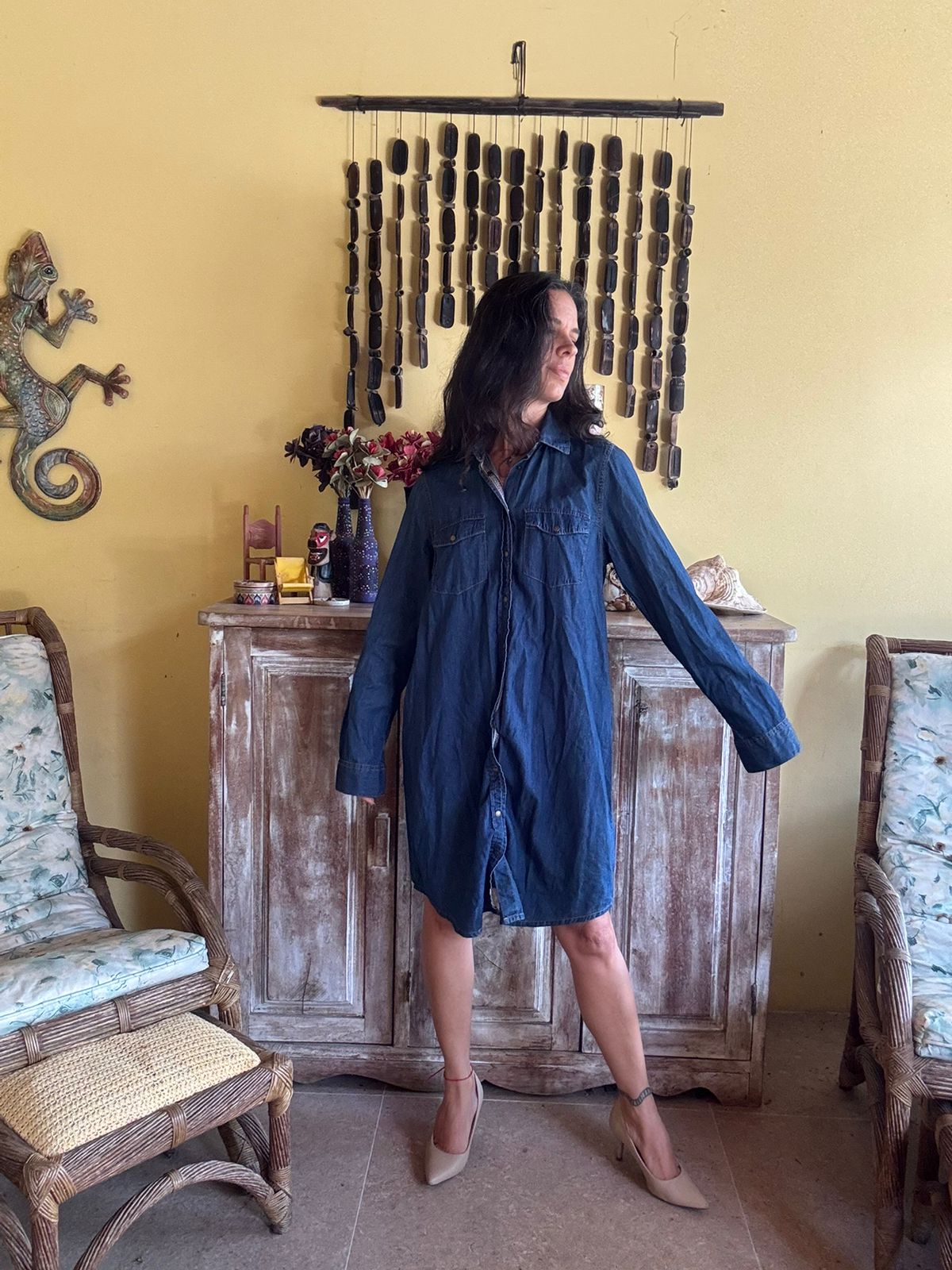 Vestido Chemise Jeans Manga Longa - Marfinno - tam M - Imagem 4