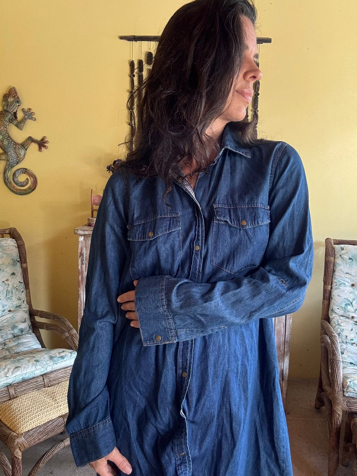 Vestido Chemise Jeans Manga Longa - Marfinno - tam M - Imagem 3
