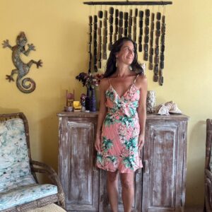 Vestido Transpassado Estampa Tropical Rosa - Kallayanne - tam G