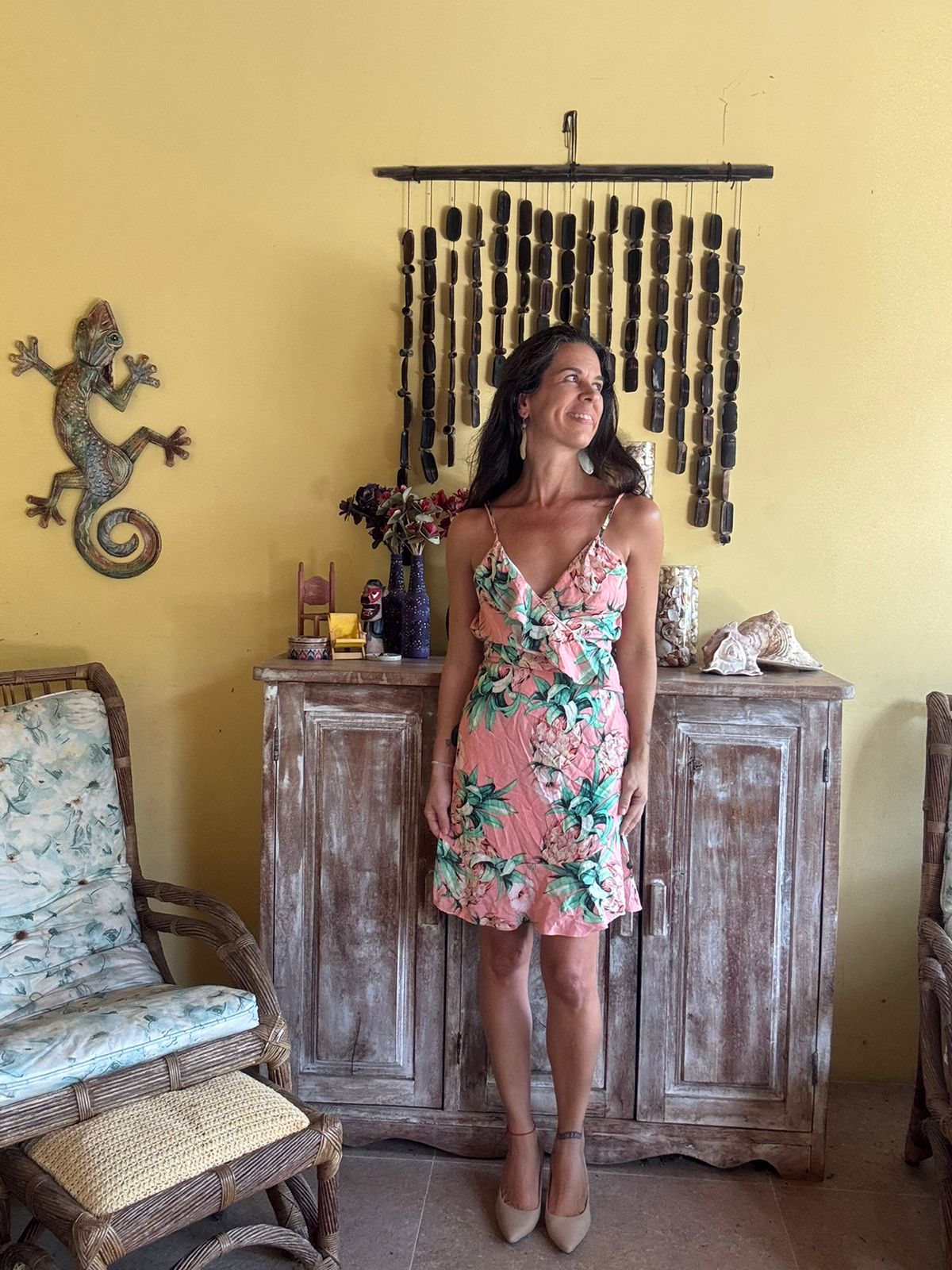 Vestido Transpassado Estampa Tropical Rosa - Kallayanne - tam G
