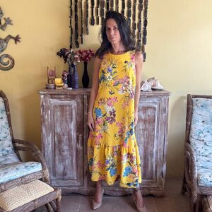 Vestido Midi Floral Amarelo Vibrante - Cortelle - tam G
