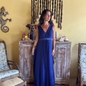 Vestido Longo Plissado Azul Royal - Mottive - tam G