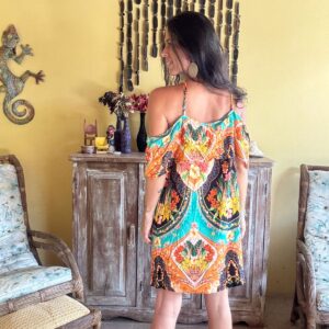 Vestido Curto Ombro a Ombro Estampa Tropical Laranja – Papaya – tam G