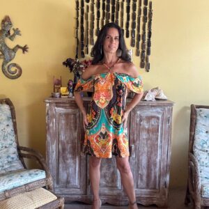 Vestido Curto Ombro a Ombro Estampa Tropical Laranja - Papaya - tam G