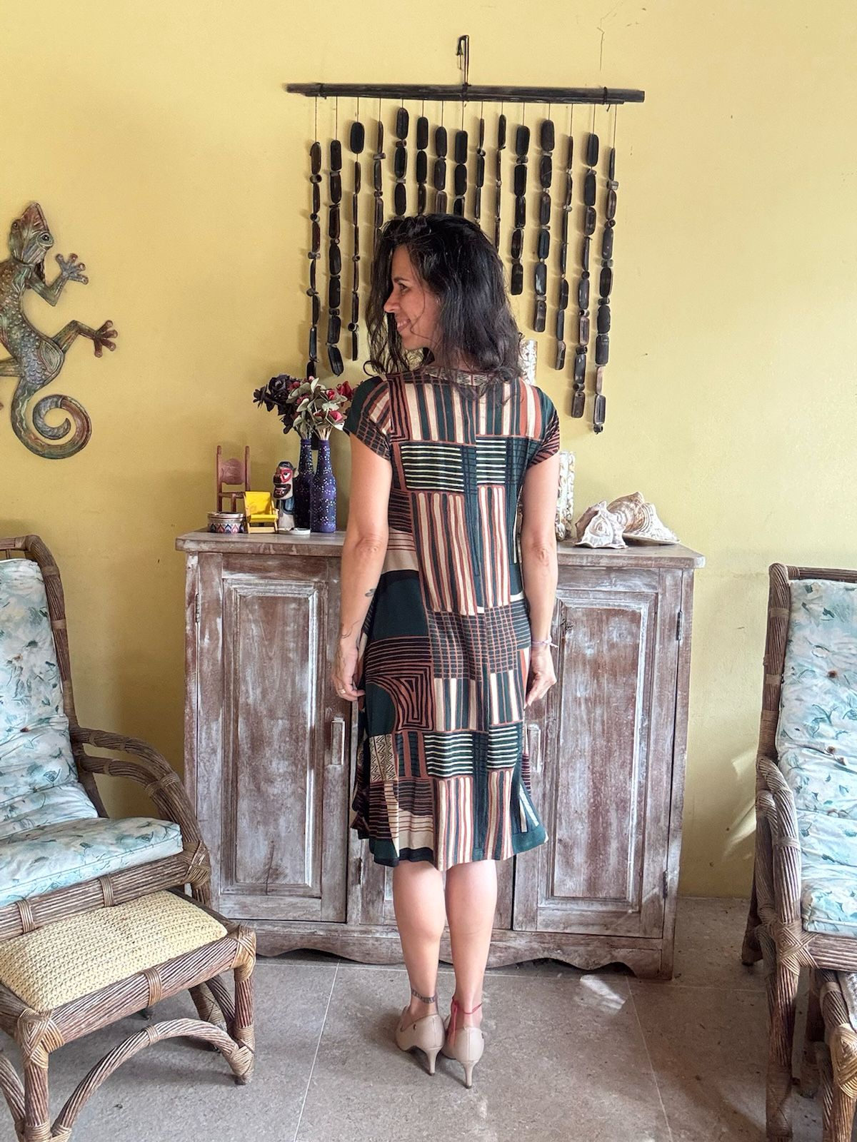 Vestido Midi Estampa Geométrica Tons Terrosos - Del Amo - tam M - Imagem 2