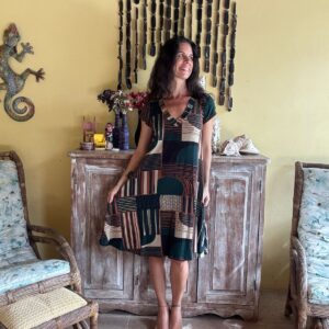 Vestido Midi Estampa Geométrica Tons Terrosos - Del Amo - tam M