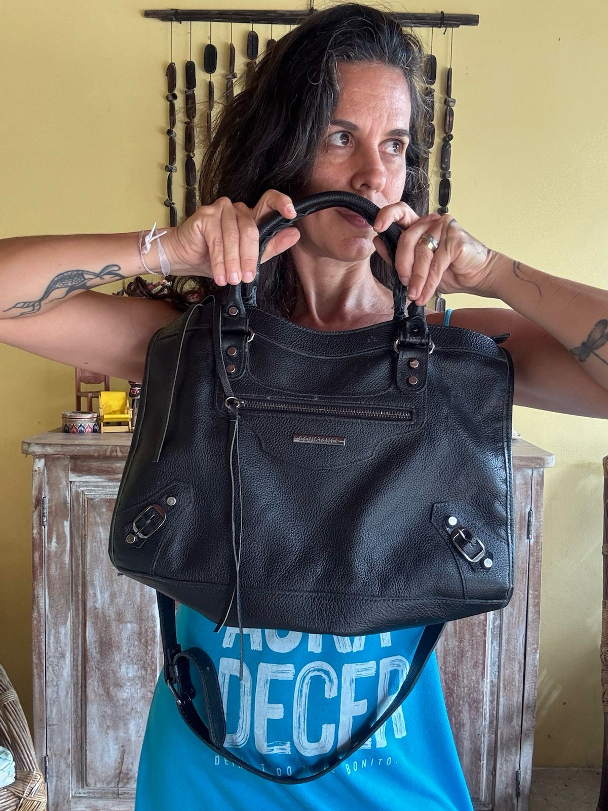 Bolsa de Ombro em Couro Preto - Constance - grande - Imagem 2