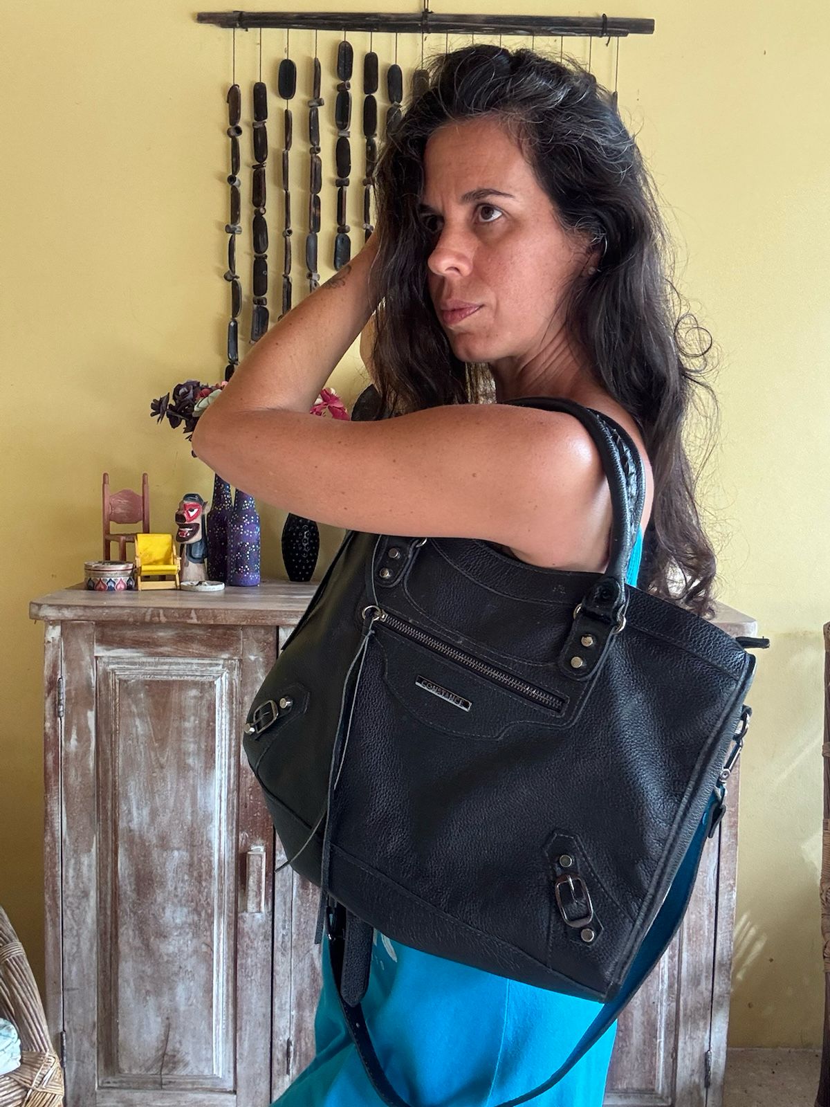 Bolsa de Ombro em Couro Preto - Constance - grande - Imagem 6