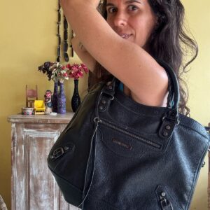 Bolsa de Ombro em Couro Preto - Constance - grande