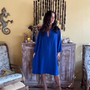 Vestido Azul Midi Manga Longa – tam GG