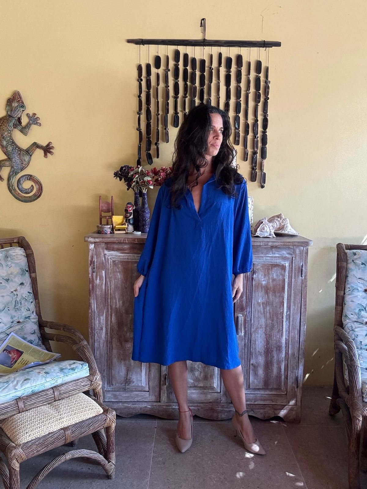 Vestido Azul Midi Manga Longa – tam GG
