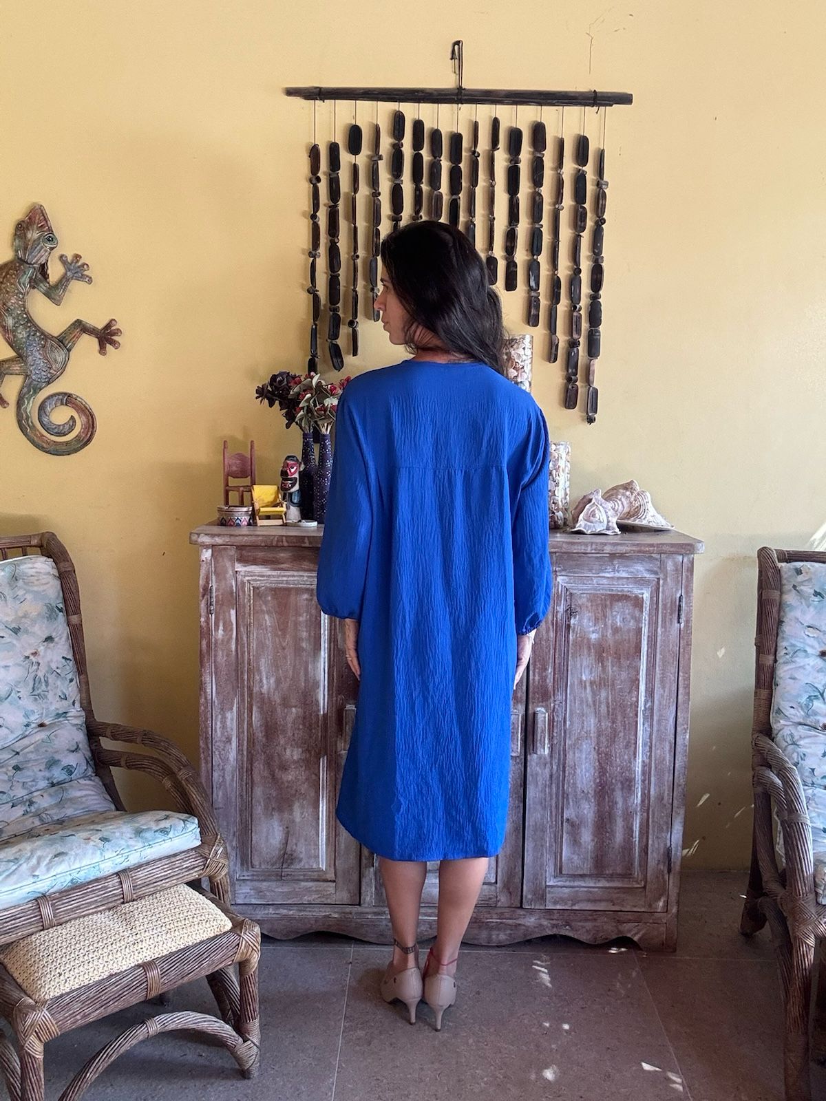 Vestido Azul Midi Manga Longa – tam GG - Imagem 2