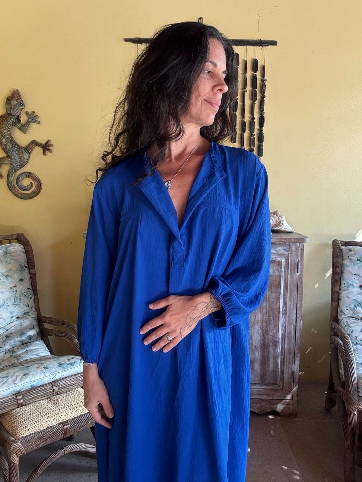 Vestido Azul Midi Manga Longa – tam GG - Imagem 3