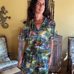 Saída de Praia Estampada Tropical com Decote V – Bela Moça – tam M