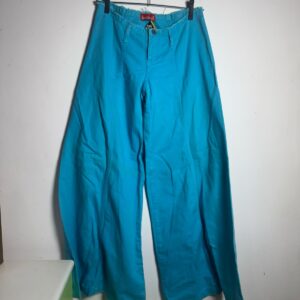 Calça Wide Leg Azul Turquesa com Cós Desfiado – Limelight – tam 38