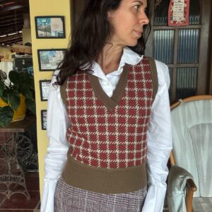 Colete Vintage de Tricô com Estampa Houndstooth – tam M