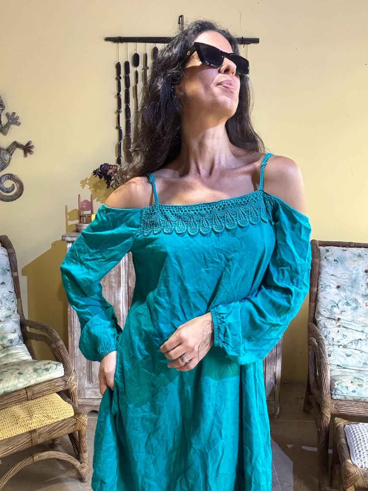Vestido Verde Ombro a Ombro com Crochê – inthestreet – tam M