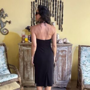 Vestido Halter Neck Preto com Gola de Pedraria – Caos – tam M