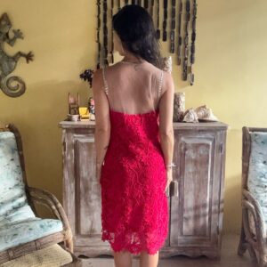 Vestido de Festa Vermelho com Renda e Alças de Strass – H.Laraphy – tam M