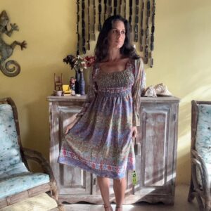 Vestido Estampado Decote Quadrado e Corpo Smock – tam G