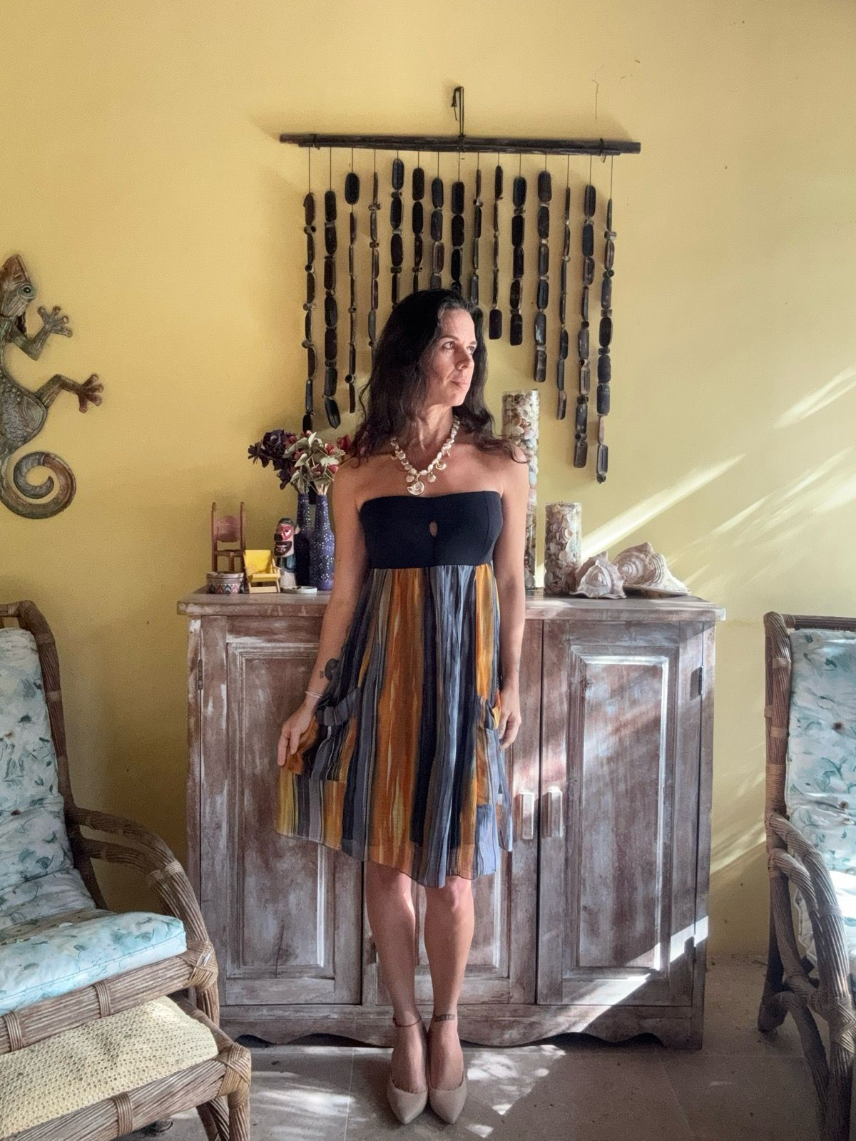 Vestido tomara que caia preto e listrado – Tribos – tam 38/40