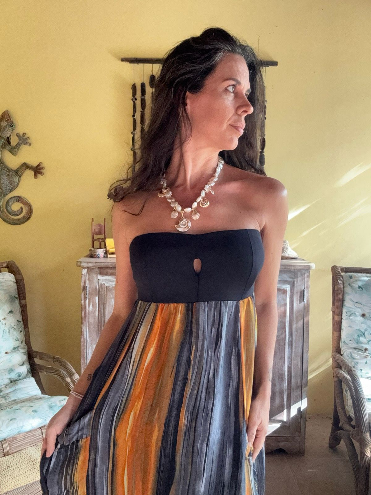 Vestido tomara que caia preto e listrado – Tribos – tam 38/40 - Imagem 3