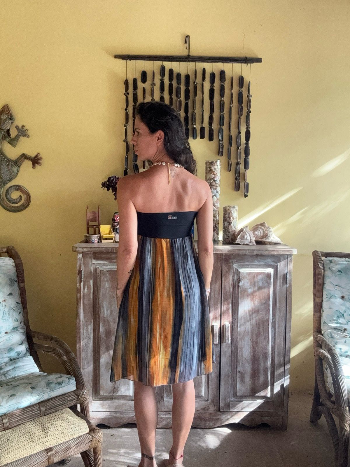 Vestido tomara que caia preto e listrado – Tribos – tam 38/40 - Imagem 2