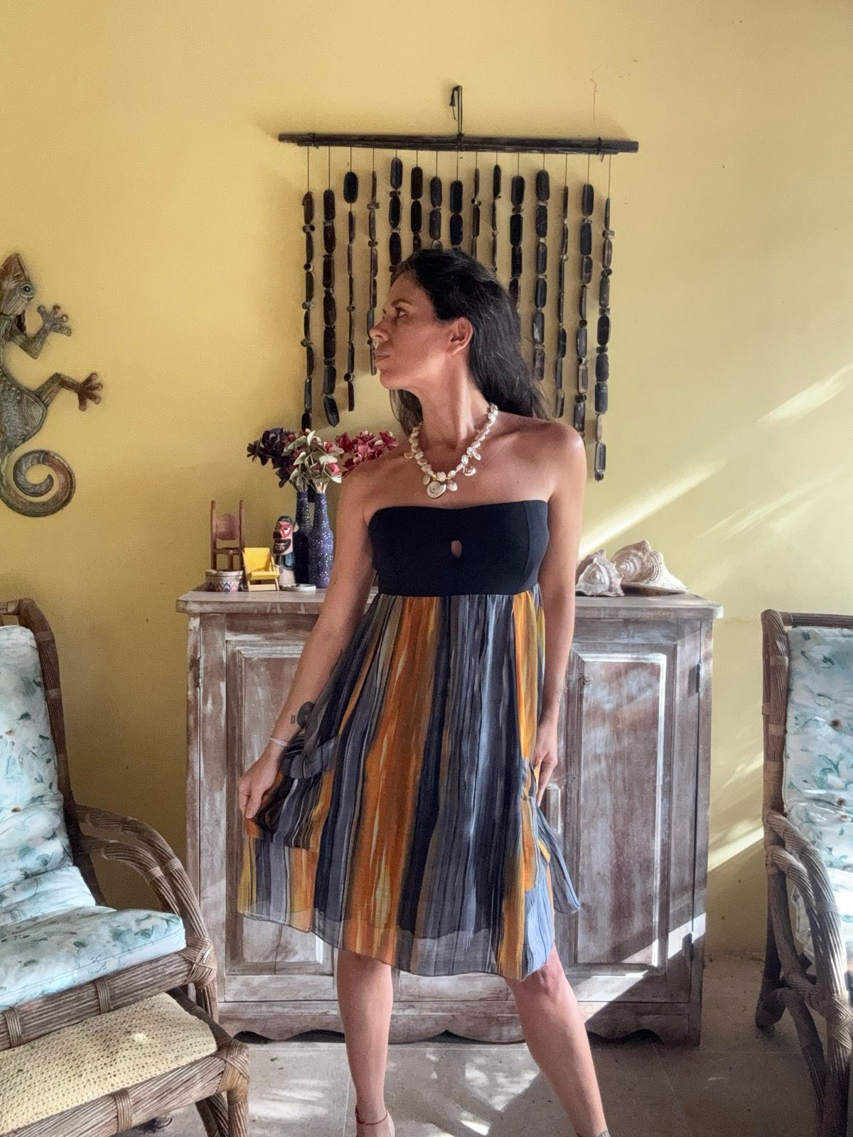 Vestido tomara que caia preto e listrado – Tribos – tam 38/40 - Imagem 4